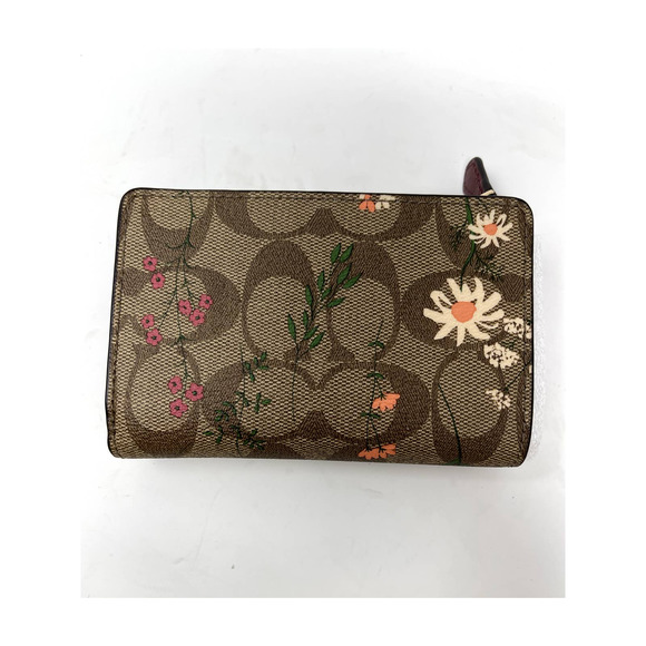 New Coach Medium Corner Zip Snap Wallet In Signature Canvas & Wildflower Print - Picture 2 of 9